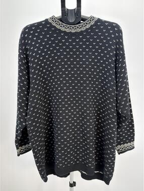 Vintage Black White Pattern Knit Sweater Long Sleeve Pullover